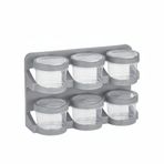 Orret Home 6’lı Standlı Baharatlık Plastik Şeffaf Kaşıklı Baharat Standı Duvara Asılabilir ve Masa Üstü Kullanılabilir Baharat Seti Mutfak Organizer