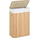 Orret Home Doğal Bambu Katlanabilir Kirli Çamaşır Sepeti, Yıkanabilir Çıkarılabilir Astar Torbalı, Sele Görünümlü Şık ve Dayanıklı Çamaşır Sepeti, Kapaklı ve Ergonomik Tasarım (Dikdörtgen)