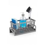 Orret Home Lavabo Organizeri Tezgah Üstü ABS Plastik Mutfak Organizer Banyo Düzenleyici Evye Üstü Süngerlik Sabunluk Organizer Su Hazneli Gri Raf (Metalik Gri)