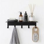 Orret Home Yapışkanlı Metal Banyo Rafı 5 Kancalı Duvar Rafı Organizer Dekoratif Raf Siyah Paslanmaz Duvar Rafı Havluluk Askılık Banyo Mutfak Çok Amaçlı Raf