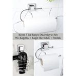 ORSA HOME 603+604+615 Krom Kare Yapışkanlı Wc Kağıtlık, Kağıt Havluluk ve Saç Kurutma Makine Askısı