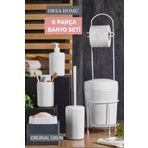 ORSA HOME Beyaz 6 Parça Banyo Seti Metal Stantlı Çöp Kovalı Wc Kağıtlık Ve Tuvalet Fırçası Katı - Sıvı Sabunlu
