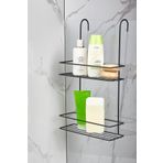 ORSA HOME Siyah Silikon Kaplı 2 Katlı Askılı Banyo Duş Rafı Sabunluk Şampuanlık Duşakabin Rafı Organizer 973