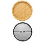 Orta Boy Delikli Pizza Tepsisi Lahmacun Tepsisi 32 Cm Ve Bambu Yuvarlak Pizza Tabağı 30 Cm metal