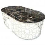 Orta Sehpa 13760 Geometrık Model Metal Siyah Osmanli Motif Beyaz Mdf Tabla