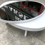 Orta Sehpa 17140 Dönerli Oval İnovatif Kayın Ayak Mdf Tabla Parlak Beyaz Füme Cam