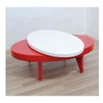 Orta Sehpa 17780 Döner Oval Kayın Retro Ayak Mdf Tabla Beyaz Kırmızı El Yapım