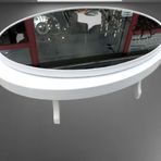 Orta Sehpa 18036 Döner Oval İnovatif Kayın Ayak Şık Mdf-Cam Tabla Parlak Beyaz