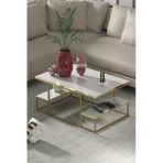 Orta Sehpa Delux Raflı Gold Beyaz