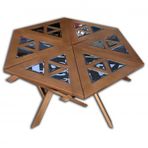 Orta Sehpa-Zigon 13668 Yonca Model Geometrik Ceviz Kayın Retro Mdf Tabla El Yapım