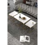 Orta Sehpa-Zigon Yan Sehpa Flora Set Altın Beyaz