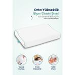 Orta Yüksek Boyun Destekli Ortopedik Visco Yastık 60X40X12-8CM - 60 x 40 x 12 cm - Beyaz