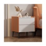 Orta Yüzyıl Modern Komodin, 2 Ahşap Çekmeceli ve Suni Mermer Üst Minimalist Sehpa İtalyan Tarzı Saklama Dolabı Yatak Odası için Çekmeceli PU Deri Lofty Tasarımlı
