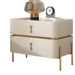 Orta Yüzyıl Modern Komodin Metal Ayaklı 2 Çekmeceli Yan Sehpa Oturma Odası ve Yatak Odası için Şık Ev Dekoru Boyutlar: 45x40x50cm Şık Tasarım Fonksiyonel Mobilya