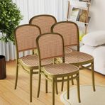 Orta Yüzyıl Modern Masif Ahşap Rattan Yemek Sandalyeleri 4'lü Set, Kolsuz El Dokuması Rattan Sırtlık Salon Tabureleri, Şık Doğal Kaplama, Yemek Odası ve Oturma Alanı için Mükemmel