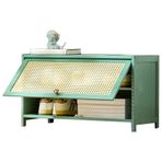Orta Yüzyıl Modern Rattan Ayakkabı Dolabı Bambu Depolama ve Açılır Kapılar En Koridor ve Yatak Odası için İdeal Yerden Tasarruf Ayakkabı Rafı 2 Katlı 31.5 İnç Yeşil Renk