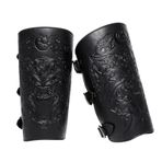 Ortaçağ kol Bracers ayarlanabilir 1 çift Cosplay PU deri Vintage şövalye kol bantları Bracers rönesans kabartmalı kol koruma bileklik kostüm adam erkek için, siyah, Refer to description