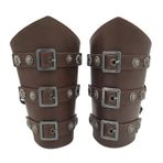 Ortaçağ kol muhafızları toka deri zırh Retro bilek eldiveni Viking Bracers kol manşet LARP okçuluk kostüm aksesuarları, Kırmızı bakır, Tek Beden
