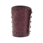 Ortaçağ retro COSPLAY aksesuarları kol zırh giyim giyim, Viking Odin rune kabartmalı deri bilek koruma çifti, Bordo, Tek Beden