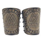 Ortaçağ retro COSPLAY aksesuarları kol zırh giyim giyim, Viking Odin rune kabartmalı deri bilek koruma çifti, Haki, Tek Beden