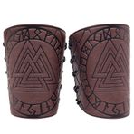 Ortaçağ retro COSPLAY aksesuarları kol zırhı giyim giyim, Viking Odin rune kabartmalı deri bilek koruma çifti (kahverengi), Kahverengi, Tek Beden