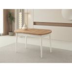 Ortadan Açılır Ahşap Yemek Masası Gizli Kaşıklık Bölmeli 80 cm x 140 cm Diş Budak-Beyaz - Sadece Masa Fiyatıdır - Beyaz - Meşe - 140X80