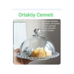 ORTAKÖYCENNETİ Kek tatlı pasta saklama kabı cam kapaklı boncuklu 23.5 cm genişlik 13 cm yükseklık çok kaliteli ürün