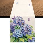 Ortanca Kelebek Çiçekli Masa Örtüsü, İlkbahar Yaz Tatili Mutfak Yemek Masası Dekorasyonu Ev Partisi Dekoru için 30,5 x 170 cm
