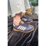 Ortopedik Spor Ayakkabı Şeritli Bağcıklı Alçak Düz Kaymaz Taban Hafif Yürüyüş Sneaker 1595 - Lacivert - Beyaz