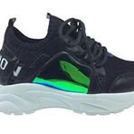 Ortopedika Grafen Patik Siyah Mavi Hologramlı Kız Çocuk Günlük Spor Ayakkabı Bağcıklı Triko (Siyah / 26)