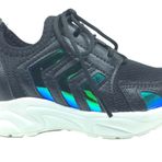 OrtopedikAL Grafen Patik Siyah Mavi Hologramlı Çavuş Desen Kız Çocuk Spor Ayakkabı Bağcıklı Triko (Siyah / 27)