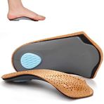 Ortotik Tabanlık 3/4 Uzunluk, Metatarsal Ped ile Yarım Plantar Fasiit Desteği Topuk Yastığı, Kadınlar ve Erkekler için Hafif Deri Ayak Ayakkabı Ekleri, Düz Ayak Yürüyüş Egzersizleri için Yüksek Kemer Desteği, kahverengi, XL| 11~12.5 UK