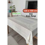 Örtücüm Pvc Muşamba Dantel Görünümlü Mutfak Masa Örtüsü Krem Çiçek Motifli 120x150 Cm
