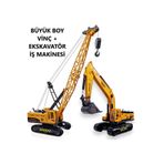 oruçoyuncak Büyük Boy Vinç + Büyük Boy Kepçe Ekskavatör Oyuncak Kırılmaz İş İnşaat Makinesi 30 Cm.