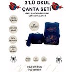 Örümcek Desenli Üçlü Erkek Çocuk Ilkokul Okul Çantası + Termal Beslenme Çantası + Kalemlik - Siyah