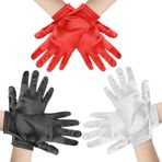 oruola Kadınlar için 3pairs İpek Eldiven, Saten Eldiven Kadın 3 Renkleri, Düğün Gelin Opera Ziyafet Parti Eldivenleri 1920'ler Flapper Aksesuarları için Beyaz Kırmızı Siyah Saten Eldiven, Siyah +