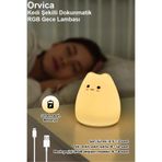 ORVİCA Dokunmatik RGB Gece Lambası Kedi Şekilli - Silikon Şarjlı LED Işık Çocuk Odası Masa Lambası