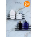 Orvila 2 Adet - Yapışkanlı Paslanmaz Siyah Banyo Düzenleyici Organizer - Şampuanlık