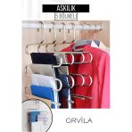 Orvila Orvila 4 Adet - 5 Bölmeli Metal Pantolon Askısı - Giysi Eşarp Fular Kıyafet Askısı Düzenleyici Organizer
