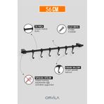 Orvila Siyah Metal Mutfak ve Banyo Askısı 6 Kancalı Askı Demiri 56 cm Çubuk