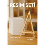 O&S 10 Adet Resim Tuvali Seti, Doğal Ahşap Masaüstü Şövale ile 20x30 cm Ölçü Özelliği