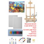 O&S Oyun ve Sanat Eğlen-Üret Masaüstü Şövale Yağlı Boya Resim Başlangıç Seti, 2 Adet Tuval (Tual Ressam Seti, şövalye)