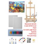 O&S Oyun ve Sanat Eğlen-Üret Masaüstü Şövale Yağlı Boya Resim Başlangıç Seti, 2 Adet Tuval (Tual Ressam Seti, şövalye)