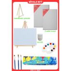 O&S Resim - Boya Seti - Mini Masa Şövalesi, 2 Adet Tuval, Resim Verniği, Akrilik Boya, Palet, (Şövalye) Mini Şövale Set