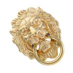 OSALADI Antika pirinç sapı Antika Çekme Halkası kapı kolları Hayvan Baş Kapısı Yüzüğü Vintage Lion Gate Knocker Dresser Dolap Çekme Halkası Vintage Lion Knocker Golden