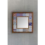 Oscar Stone Ahşap Çerçeveli Mozaik Doğaltaş Ayna 33 CM X 33 CM İZNİK DESEN