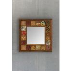 Oscar Stone Decor Ahşap Çerçeveli Mozaik Doğaltaş Ayna 33 cm X 33 cm Antre Aynası AYN-016
