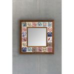 Oscar Stone Decor Ahşap Çerçeveli Mozaik Doğaltaş Ayna 33 Cm X 33 Cm Etnik Eskitme Desen AYN-019