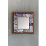 Oscar Stone Decor Ahşap Çerçeveli Mozaik Doğaltaş Ayna 33 Cm X 33 Cm Iznik Desen AYN-011