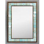 Oscar Stone Decor Ahşap Çerçeveli Mozaik (mermer) Ayna 53x73 Cm Seramik Desenli-turquoise Turkuaz